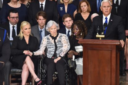 Mike Pence speaks at a ceremony honoring the late John McCain.