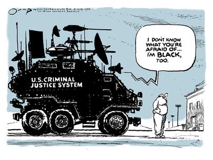 Political cartoon Ferguson racism justice