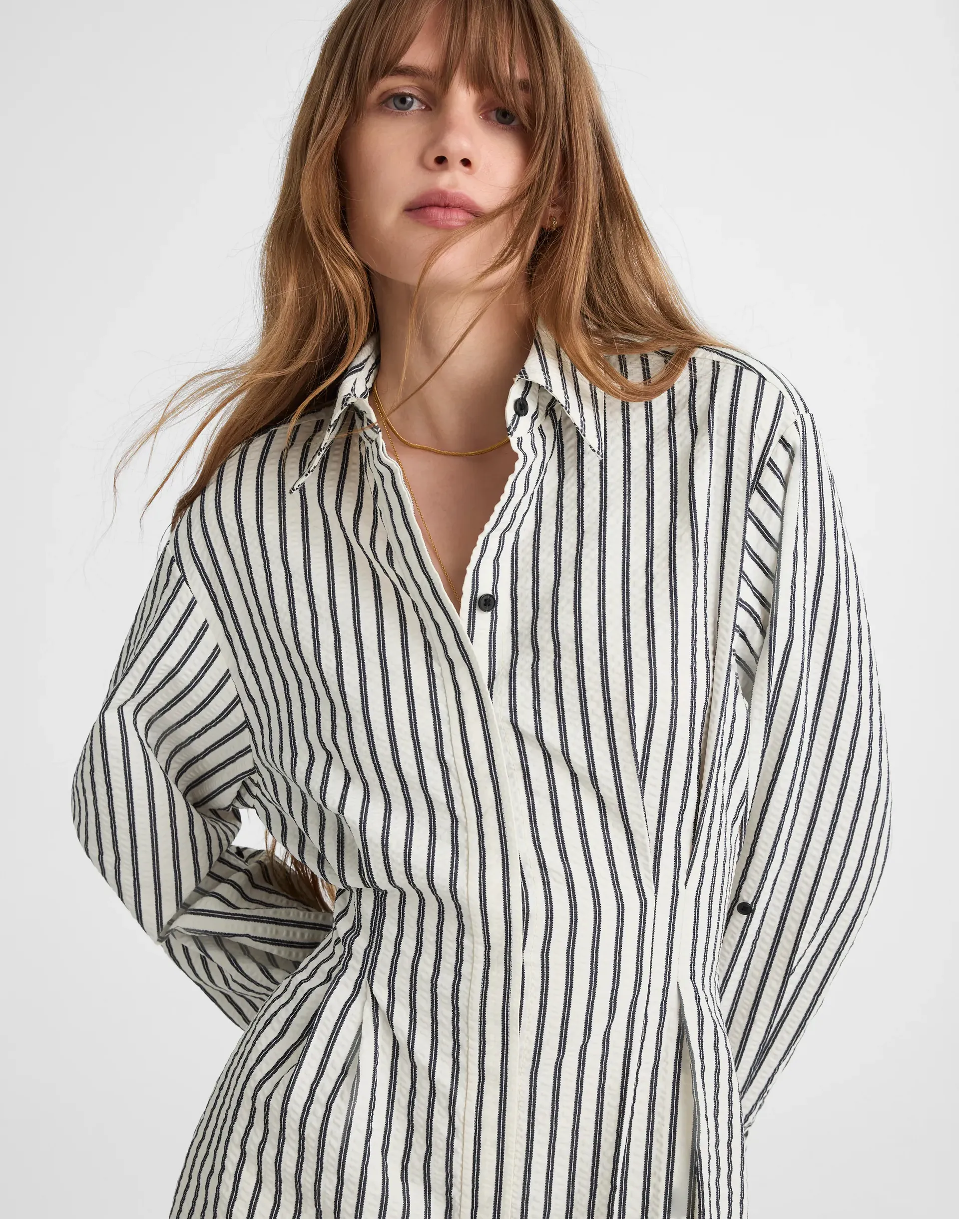 Striped Tucked Mini Shirtdress