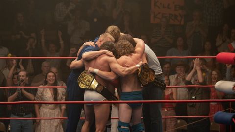 Holt McCallany, Zac Efron, Jeremy Allen White, Stanley Simons and Harris Dickinson in The Iron Claw