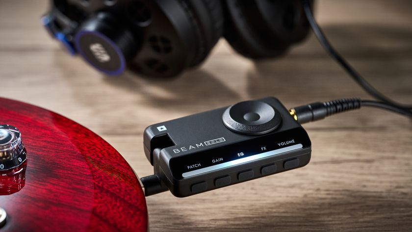 A Blackstar Beam Solo guitar headphone amp plugged into an electric guitar