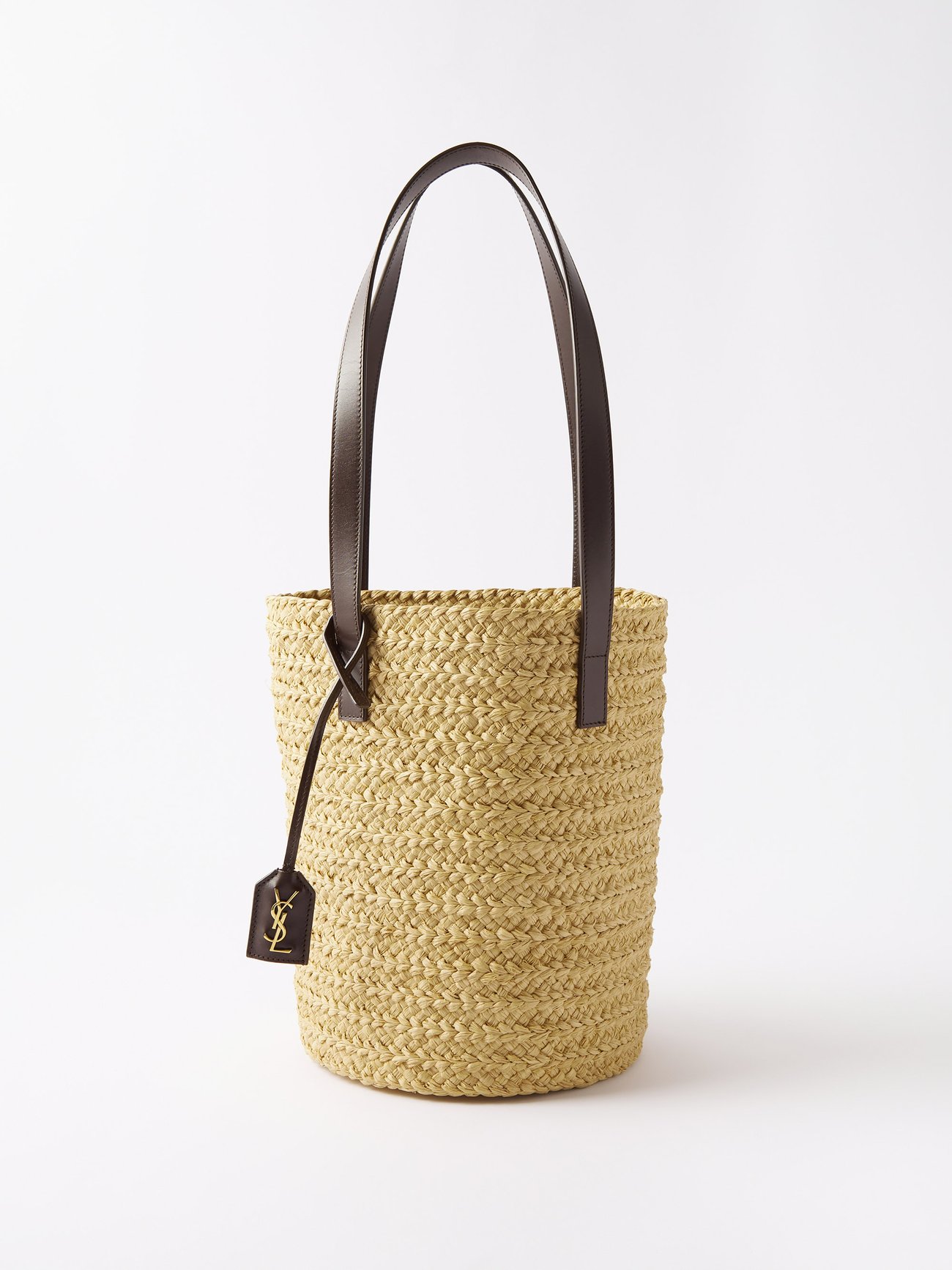 Panier Small Leather-Trim Raffia Basket Bag