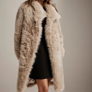 Neutral Longline Faux Fur Coat