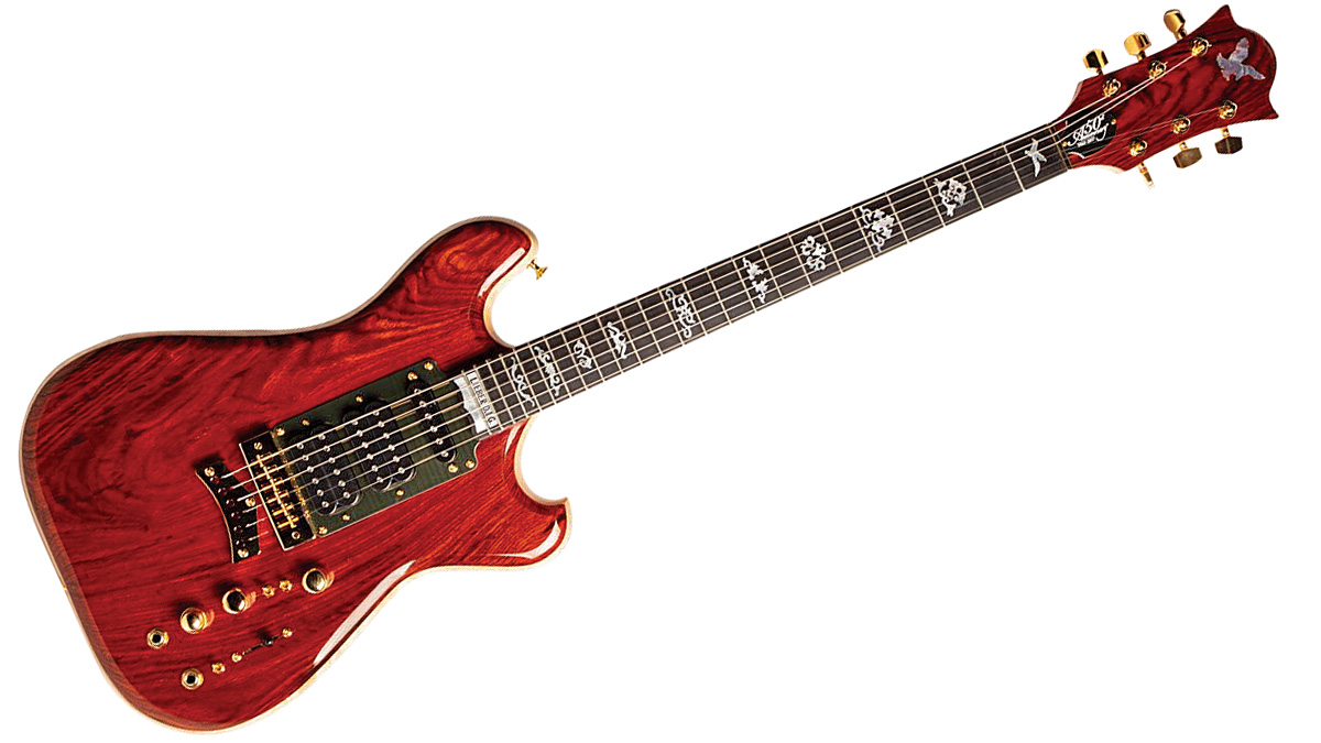 The Coco Wolf. From lieberguitars.com: “This hybrid of Tiger and Wolf features a curly maple back and sides with a cocobolo top”