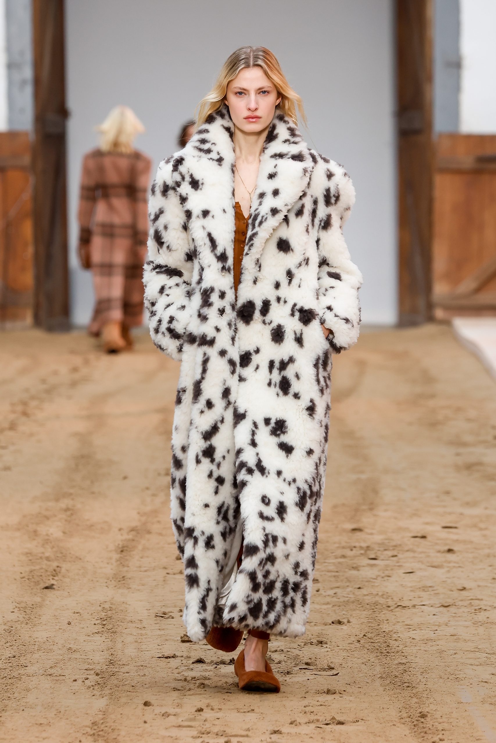 Stella McCartney Winter 2023 Appaloosa Print Long Teddy Coat