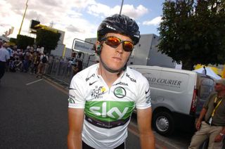 Geraint Thomas at the end of a disappointing day for his Sky team.