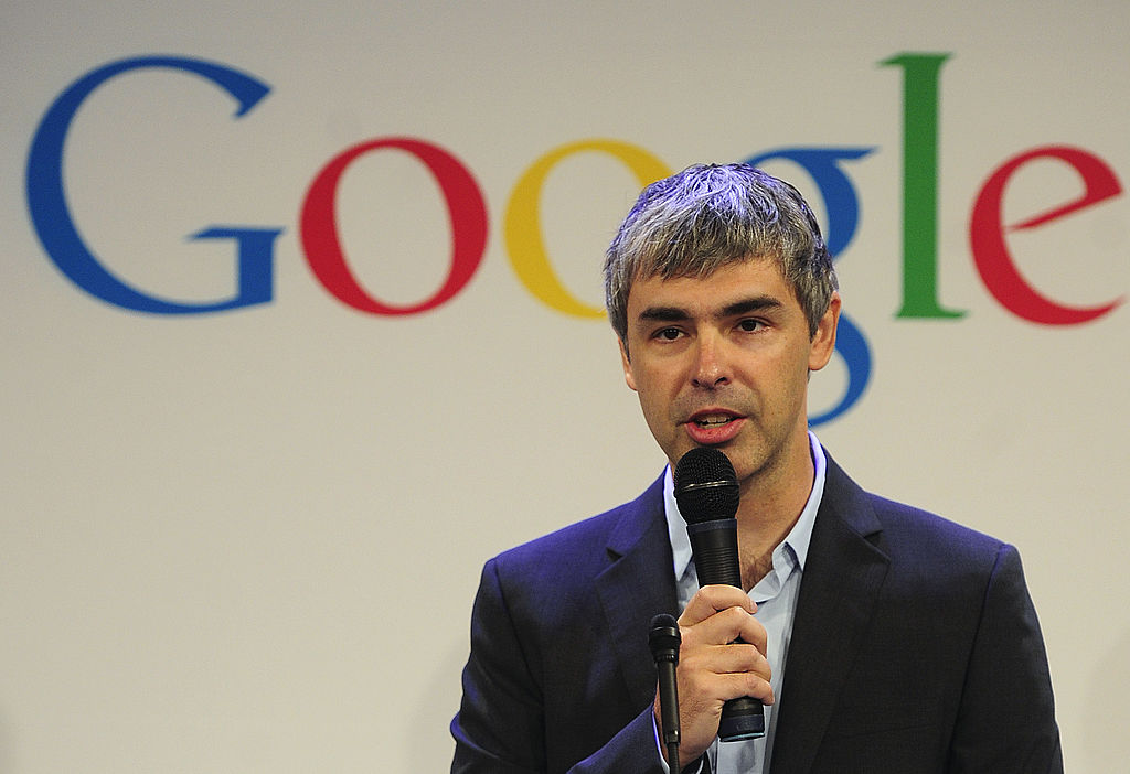 Google CEO Larry Page holds a press annoucement at Google headquarters