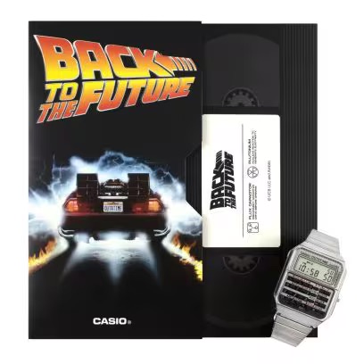 Casio Back to the Future limited edition calculator watch from different angles