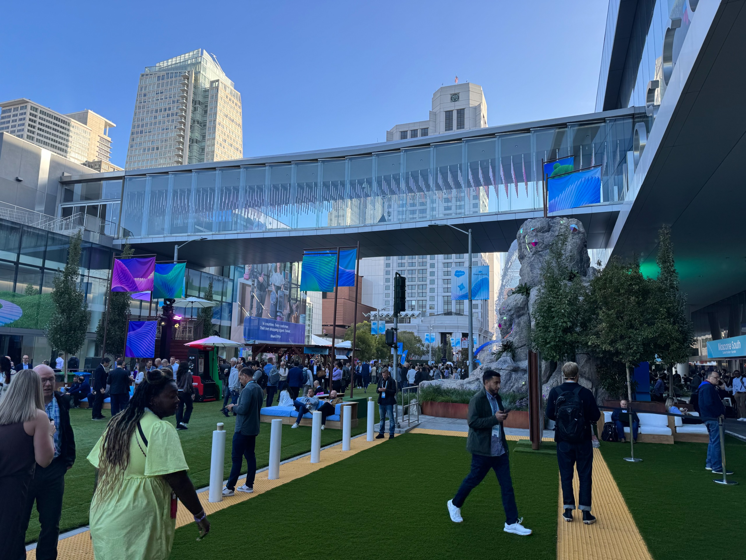 Attendees at the Dreamforce village at the Moscone Center ahead of Dreamforce 2026.