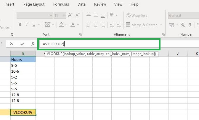 How to use VLOOKUP in Excel step 2: Type "=VLOOKUP(" in the formula bar