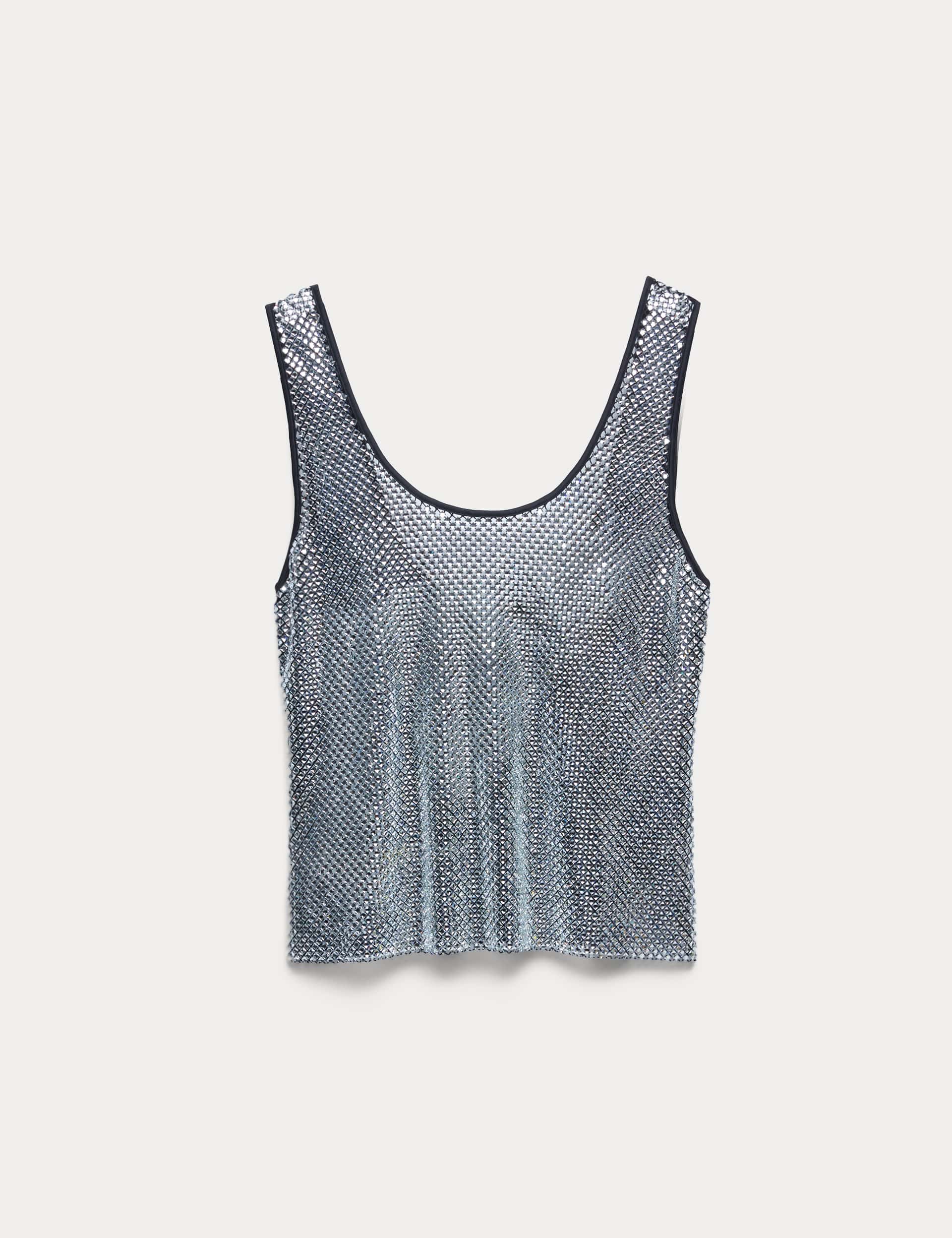 Metallic Embellished Scoop Neck Vest Top