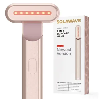 Solawave 4-In-1 Red Light Therapy Facial Wand | Anti-Aging Red Light Therapy for Face and Neck | Galvanic Microcurrent Gua Sha Facial Massager | Wrinkle Reduction | Solawave Original | Rose Gold