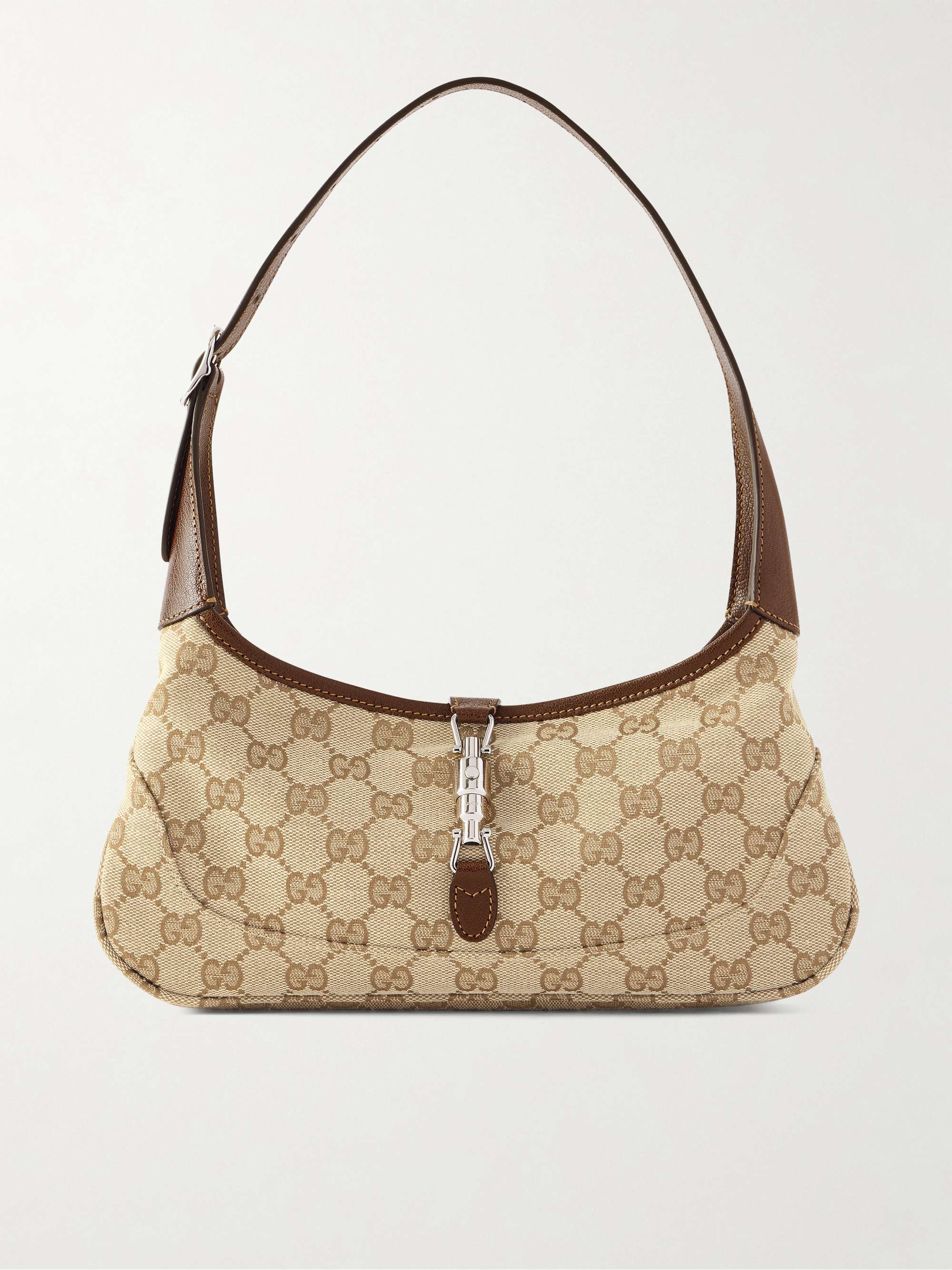 Jackie 1961 Slim Small Leather-Trimmed Canvas-Jacquard Shoulder Bag
