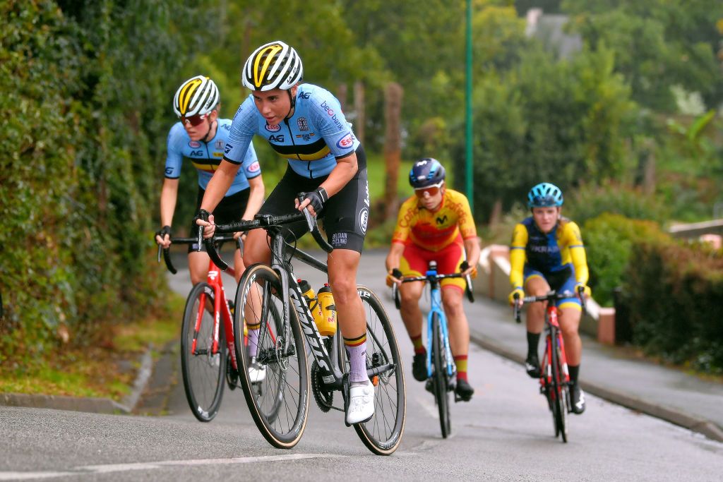 PLOUAY FRANCE AUGUST 27 Sanne Cant of Belgium Julie Van De Velde of Belgium Sheyla Gutierrez Ruiz of Spain during the 26th UEC Road European Championships 2020 Womens Elite Road Race a 1092km race from Plouay to Plouay GrandPrixPlouay GPPlouay on August 27 2020 in Plouay France Photo by Luc ClaessenGetty Images