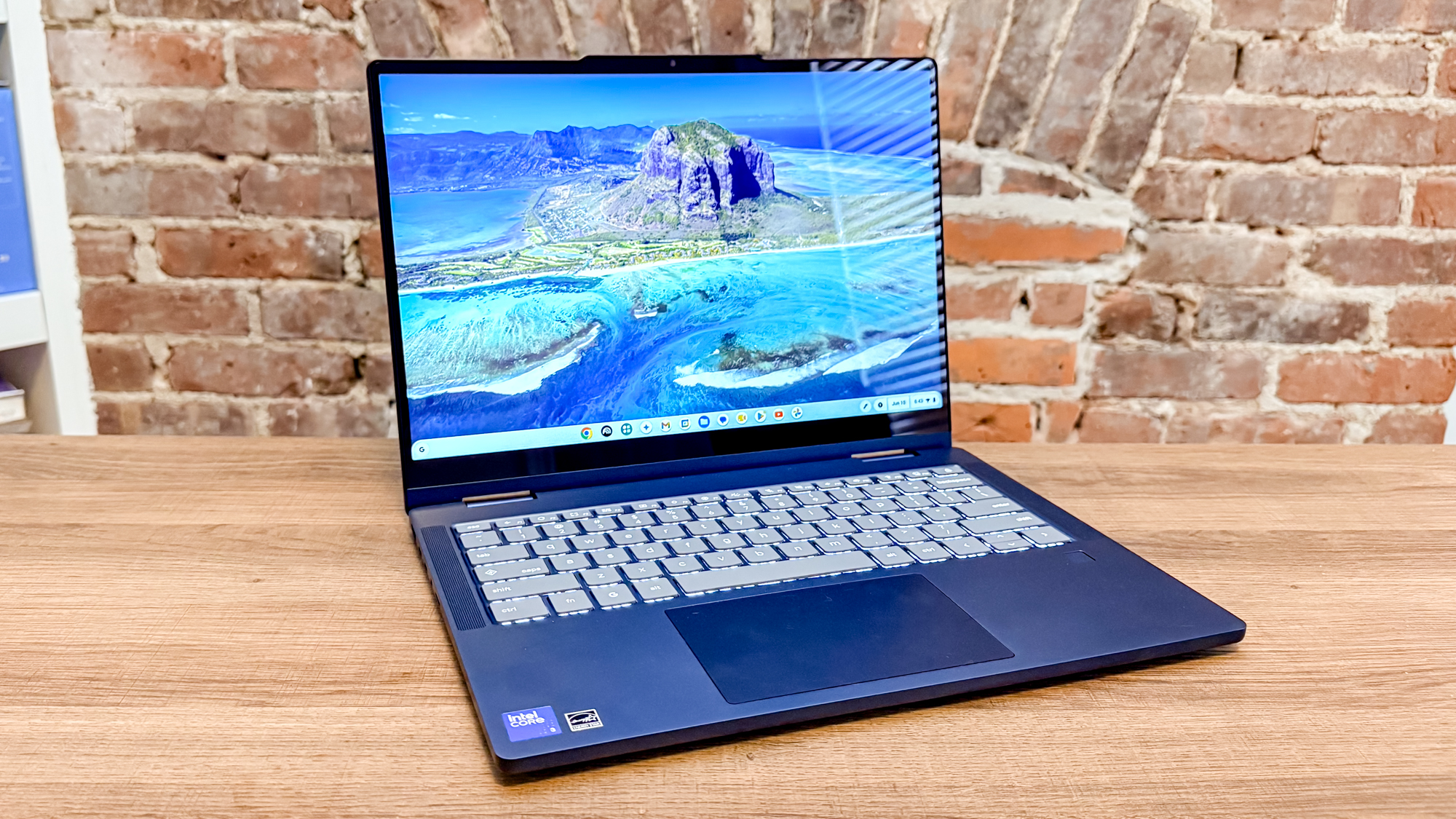 The Lenovo Chromebook Plus 2-in-1 Gen 10 on a table