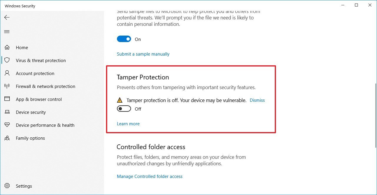 Windows Defender tamper protection