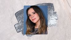 Victoria Beckham poses backstage at the tonight show with Jimmy Fallon in a blue dress and smoky eye makeup