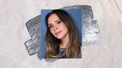 Victoria Beckham poses backstage at the tonight show with Jimmy Fallon in a blue dress and smoky eye makeup