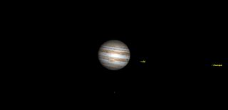 A higher magnification will show the belts on Jupiter, the Great Red Spot, and the shadow of Io on Jupiter’s face.