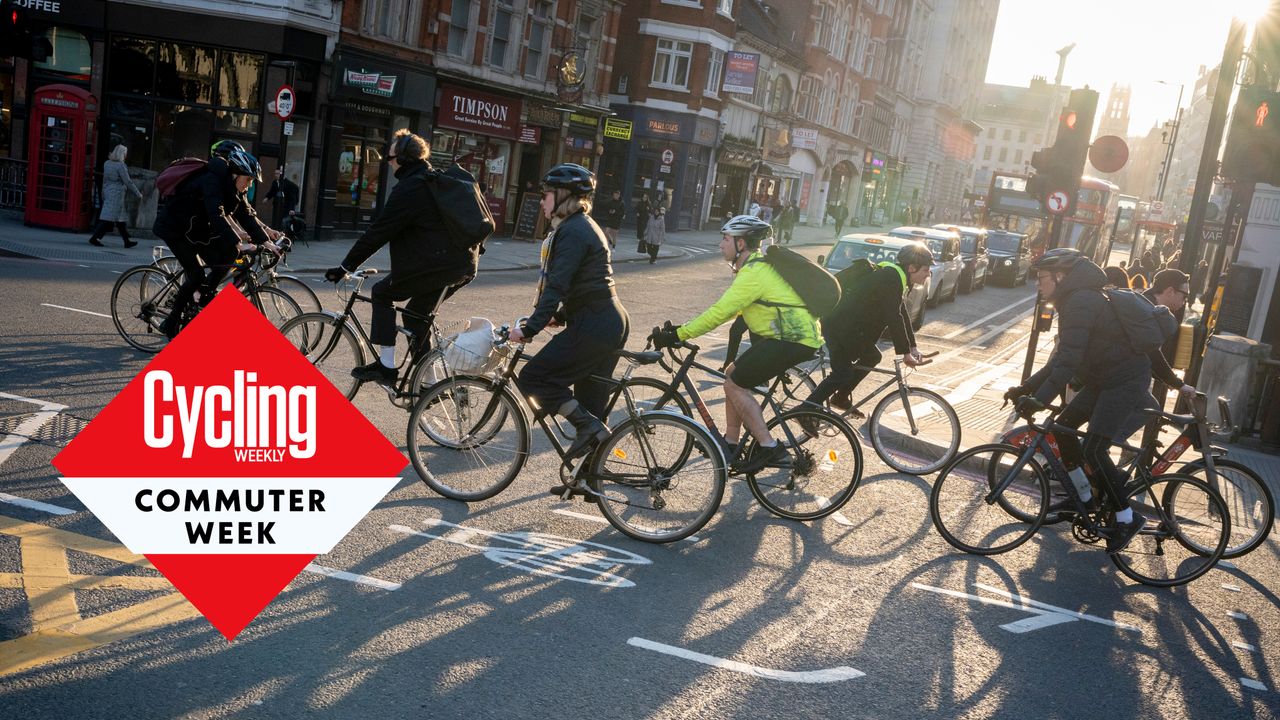 Image of cyclists commuting at rush hour on various bikes