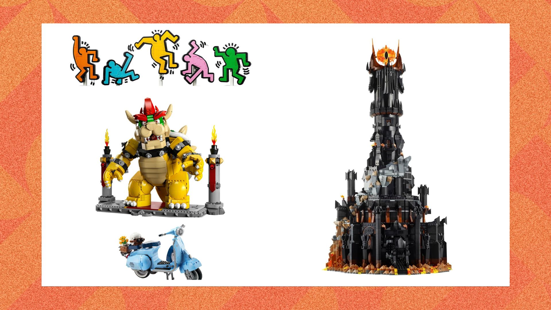 Four LEGO sets sliced together 