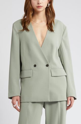 Collarless Double Breasted Blazer