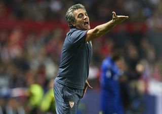 Sevilla assistant coach Juanma Lillo gives instructions during a game against Leicester City in the Champions League in February 2017.