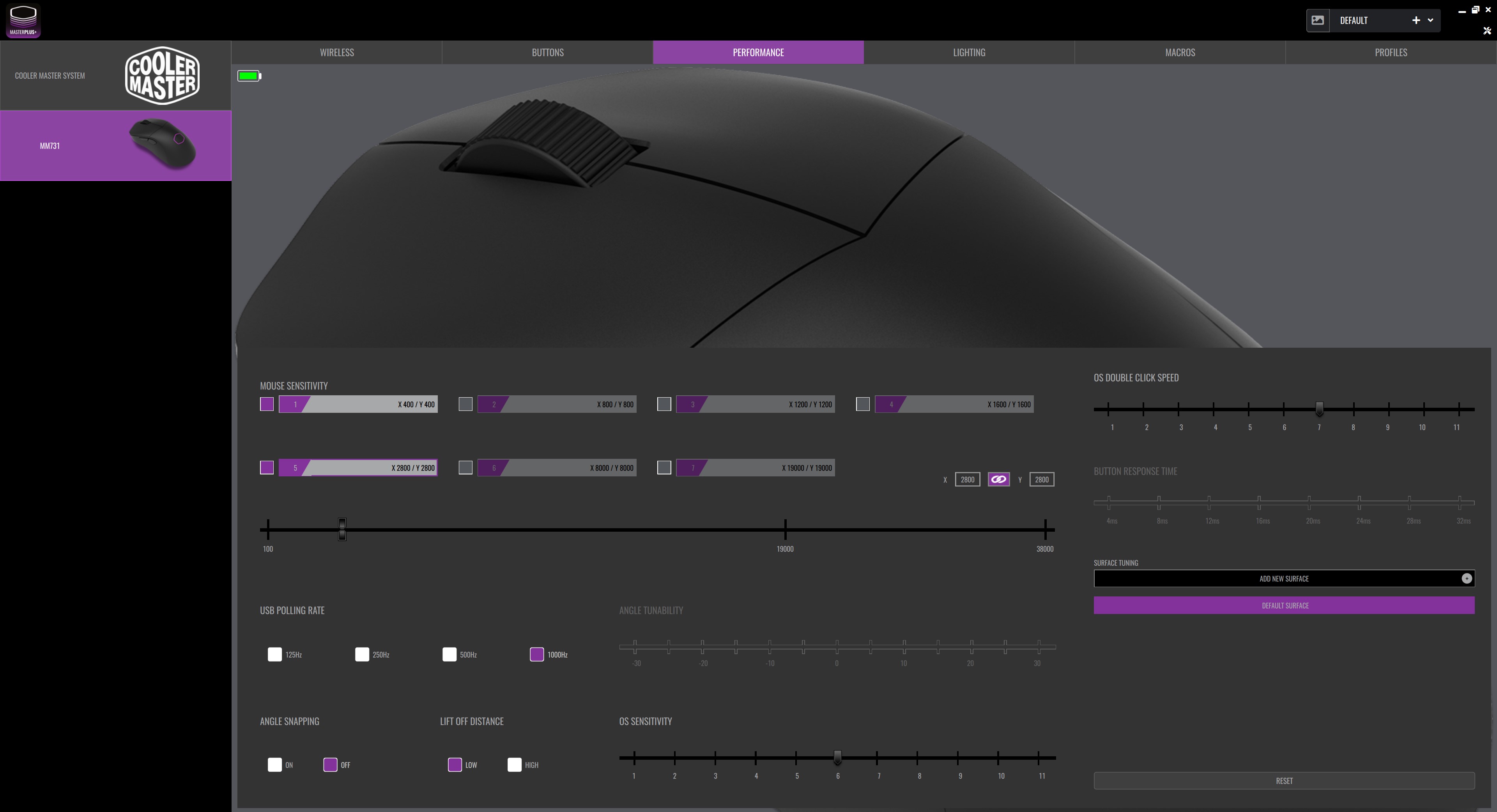 Cooler Master Masterplus software screenshot showing mouse settings