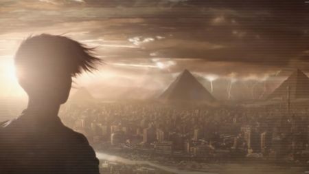 A woman looking out at the pyramids in Cairo during the Perfect Dark reboot