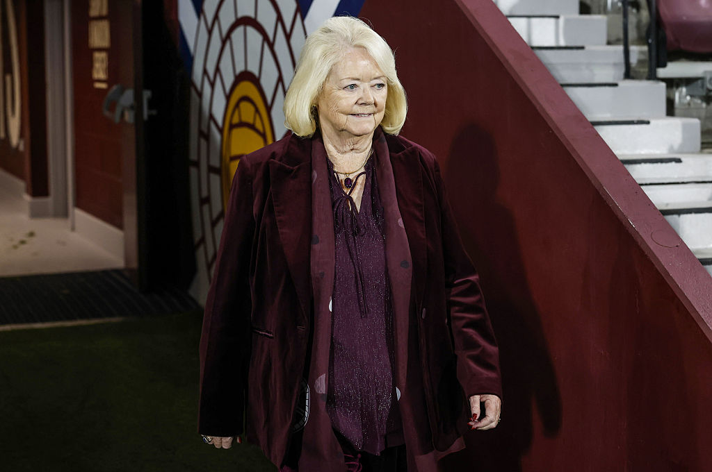 EDINBURGH, SCOTLAND - DECEMBER 03: Outgoing Hearts Chair Ann Budge during a William Hill Premiership match between Heart of Midlothian and Kilmarnock at Tynecastle Park, on December 03, 2025, in Edinburgh, Scotland. (Photo by Mark Scates/SNS Group via Getty Images)