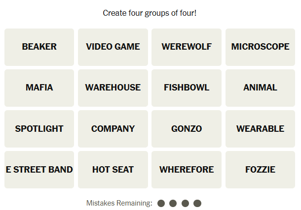 The New York Times Connections puzzle on March 9, 2026
