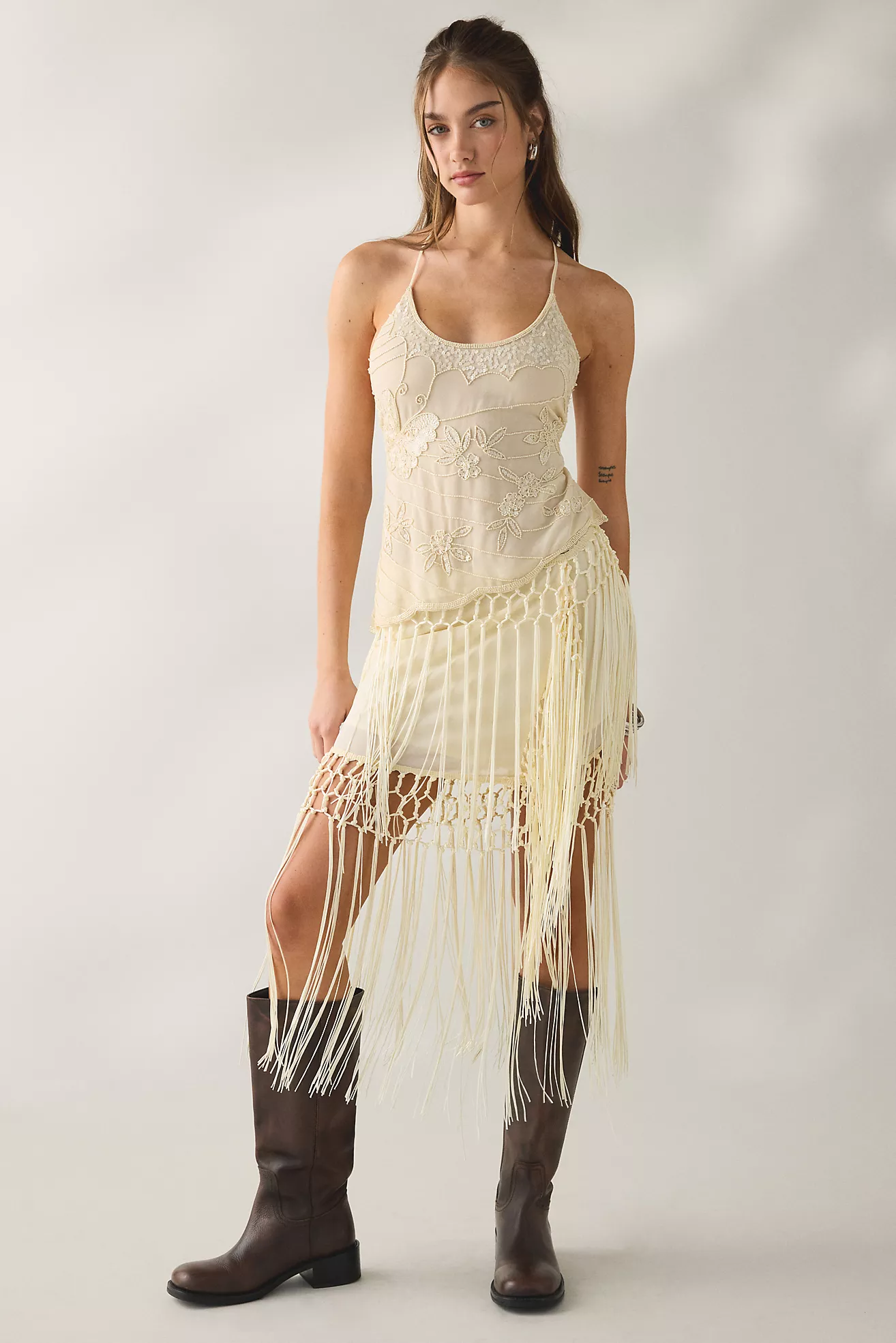 Kimchi Blue Mystic Fringe Asymmetric Midi Skirt