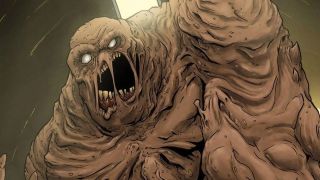A screenshot of Clayface looking angry from a DC comic book