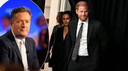 A comp image of Piers Morgan (L) and Prince Harry and Meghan Markle (R)
