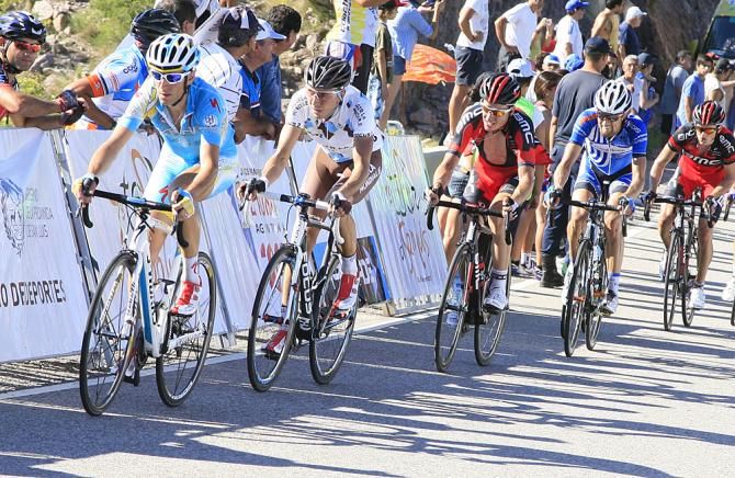 Vincenzo Nibali (Astana) leads a group more than two minutes behind the stage winner