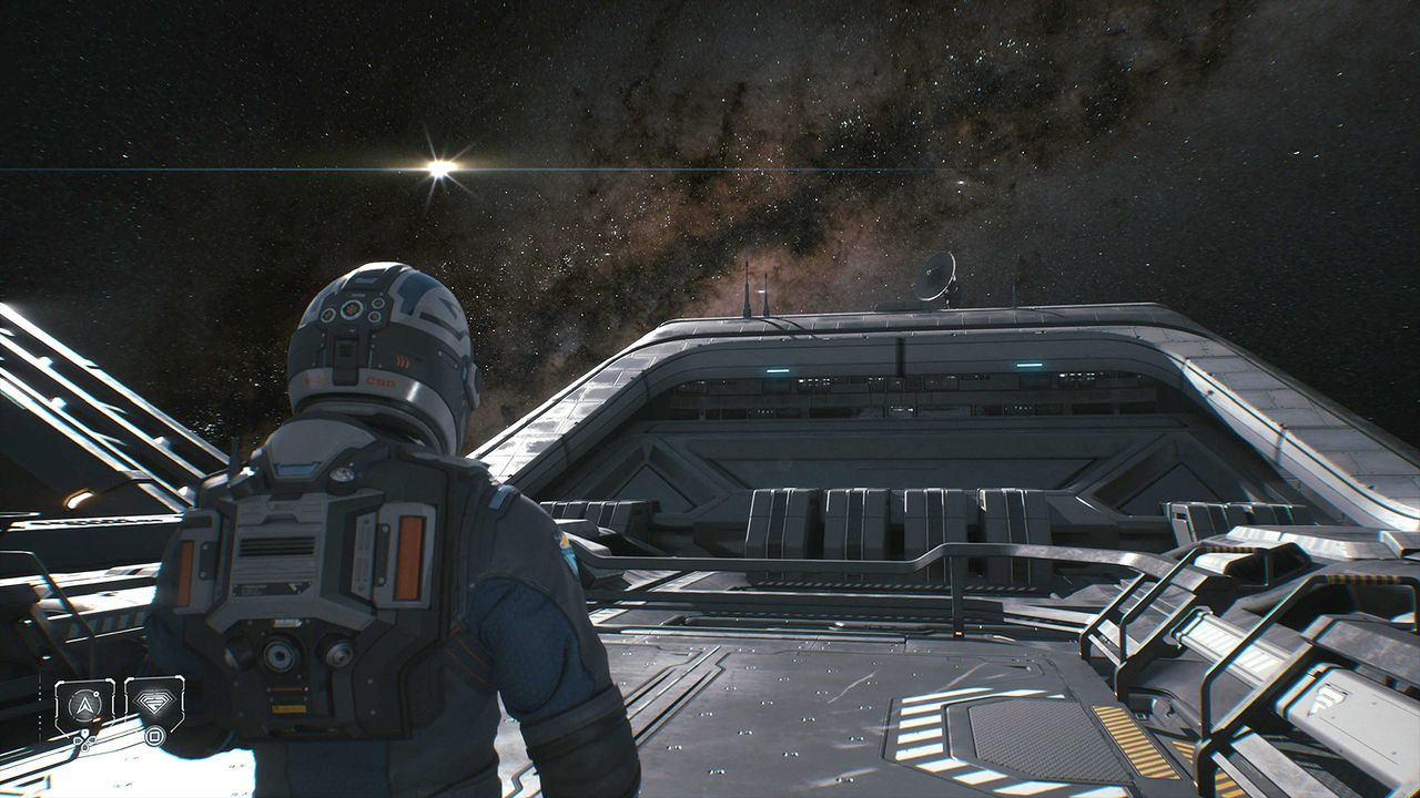 Screens from video game Directive 8020, people in a crashed space ship