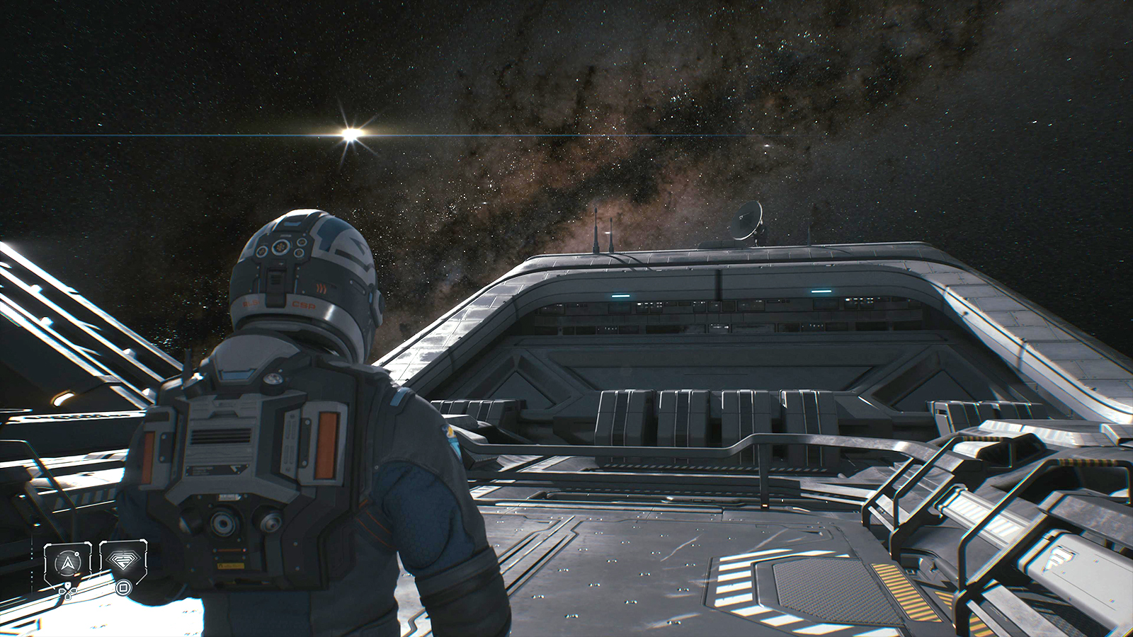 Screens from video game Directive 8020, people in a crashed space ship