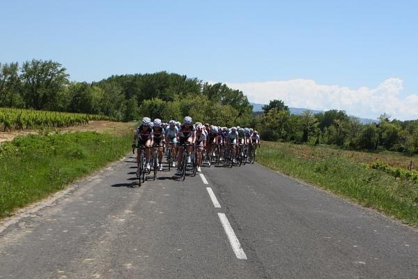 Cervelo Test Team took control at the front of the peloton mid-stage.