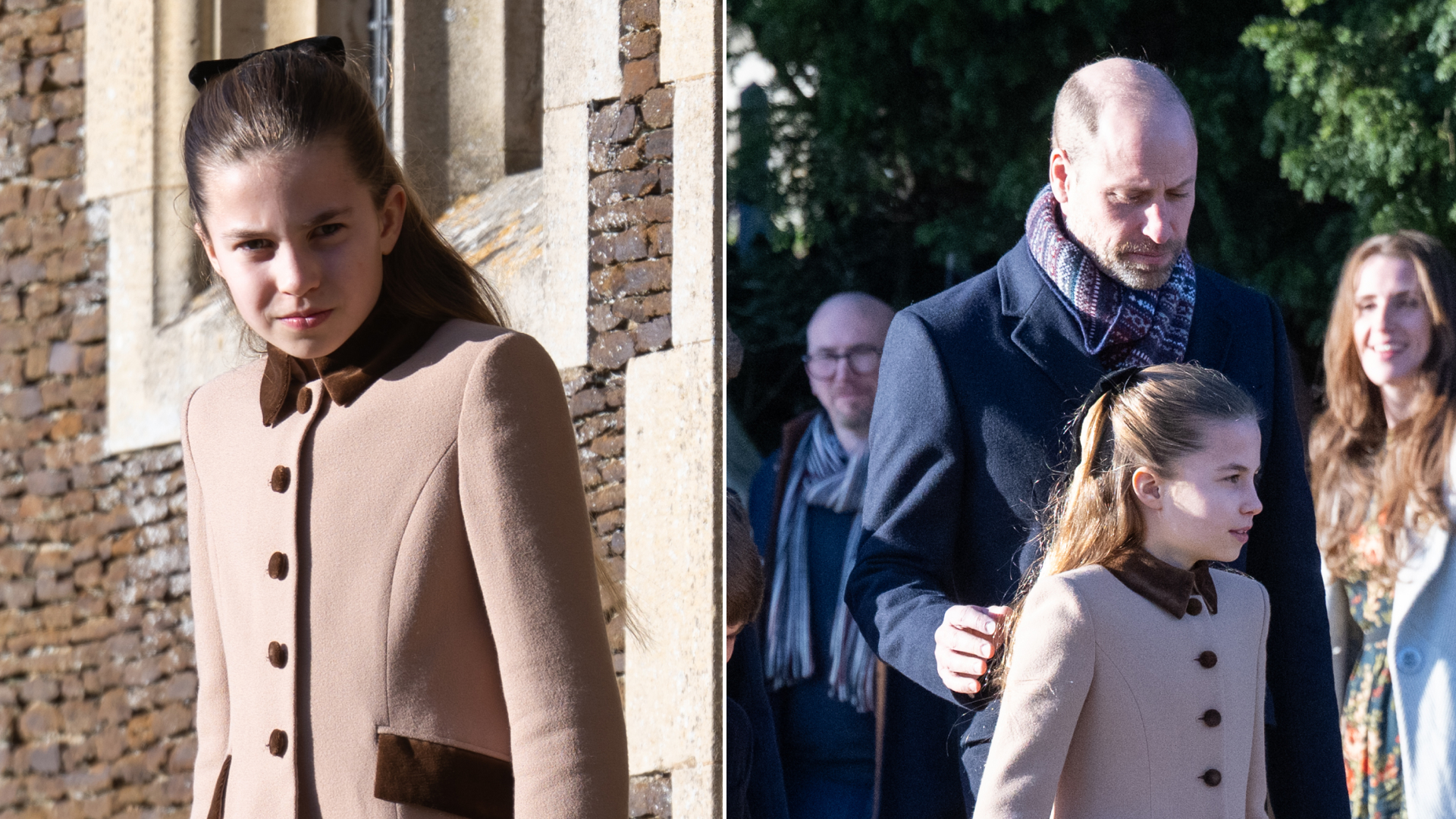 Princess Charlotte wears a tan and brown coat on Christmas Day at Sandringham as the Royal Family, including her dad Prince William, greet royal fans after church