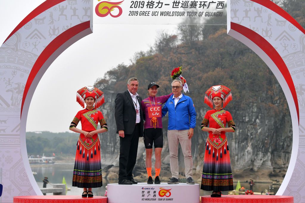 Marianne Vos pulls on the jersey for Women's WorldTour 2019 champion