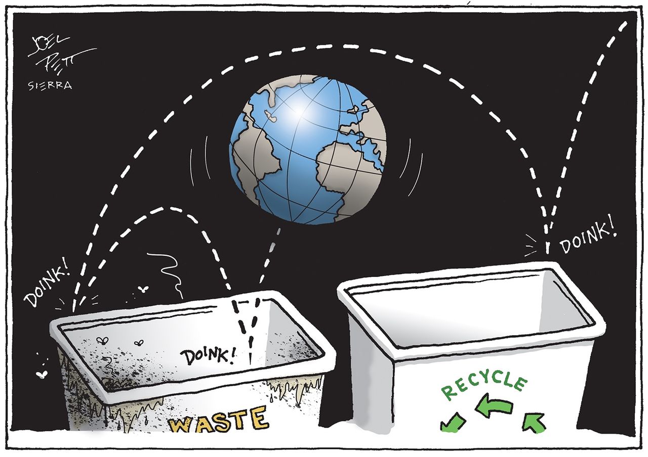 Political Cartoon U.S. Climate Change Recycling Impending Ecological Disaster