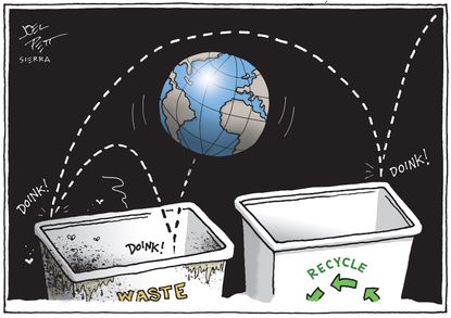 Political Cartoon U.S. Climate Change Recycling Impending Ecological Disaster