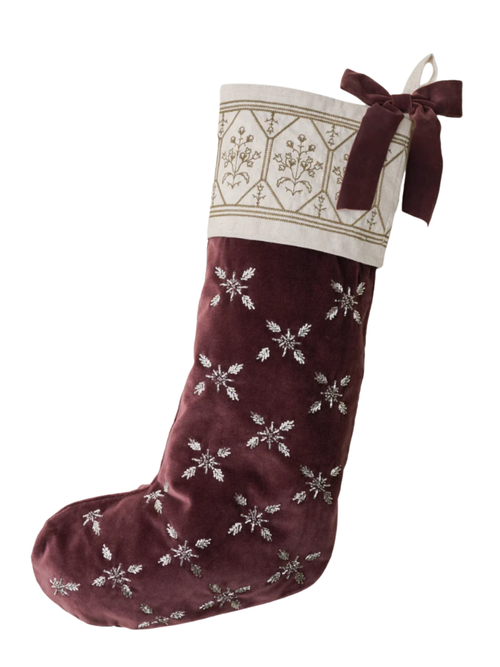 Noella Hand-Beaded Velvet Stocking