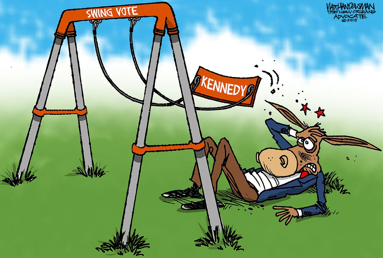 Political Cartoon U.S. Anthony Kennedy retirement Supreme Court swing vote Democrats