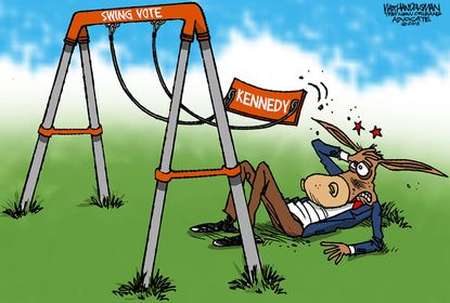 Political Cartoon U.S. Anthony Kennedy retirement Supreme Court swing vote Democrats