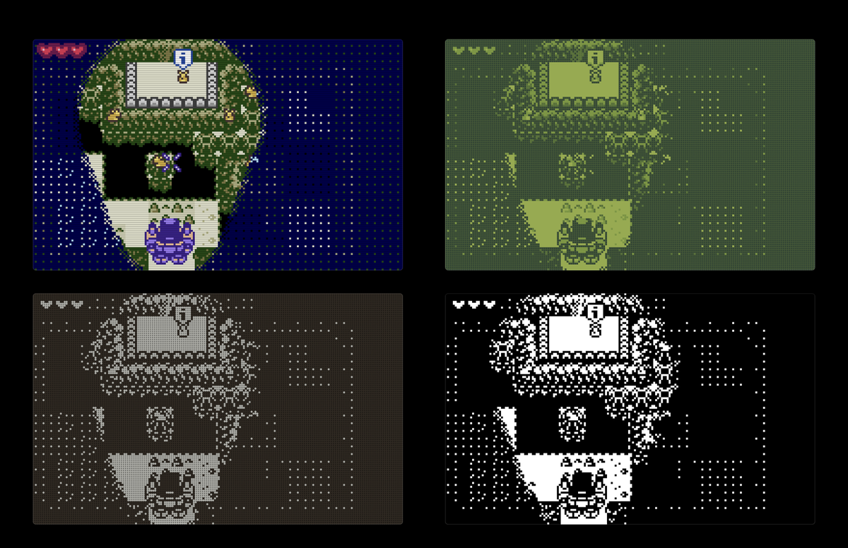 Pixel art game screens for Game Boy