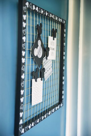 blue wall with mickey mouse memo board with printed borders