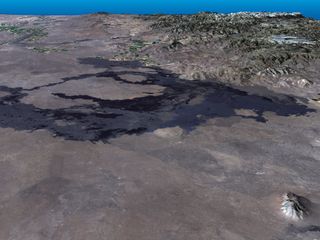 A satellite image of the Craters of the Moon National Monument taken by NASA's Landsat program in 2000.