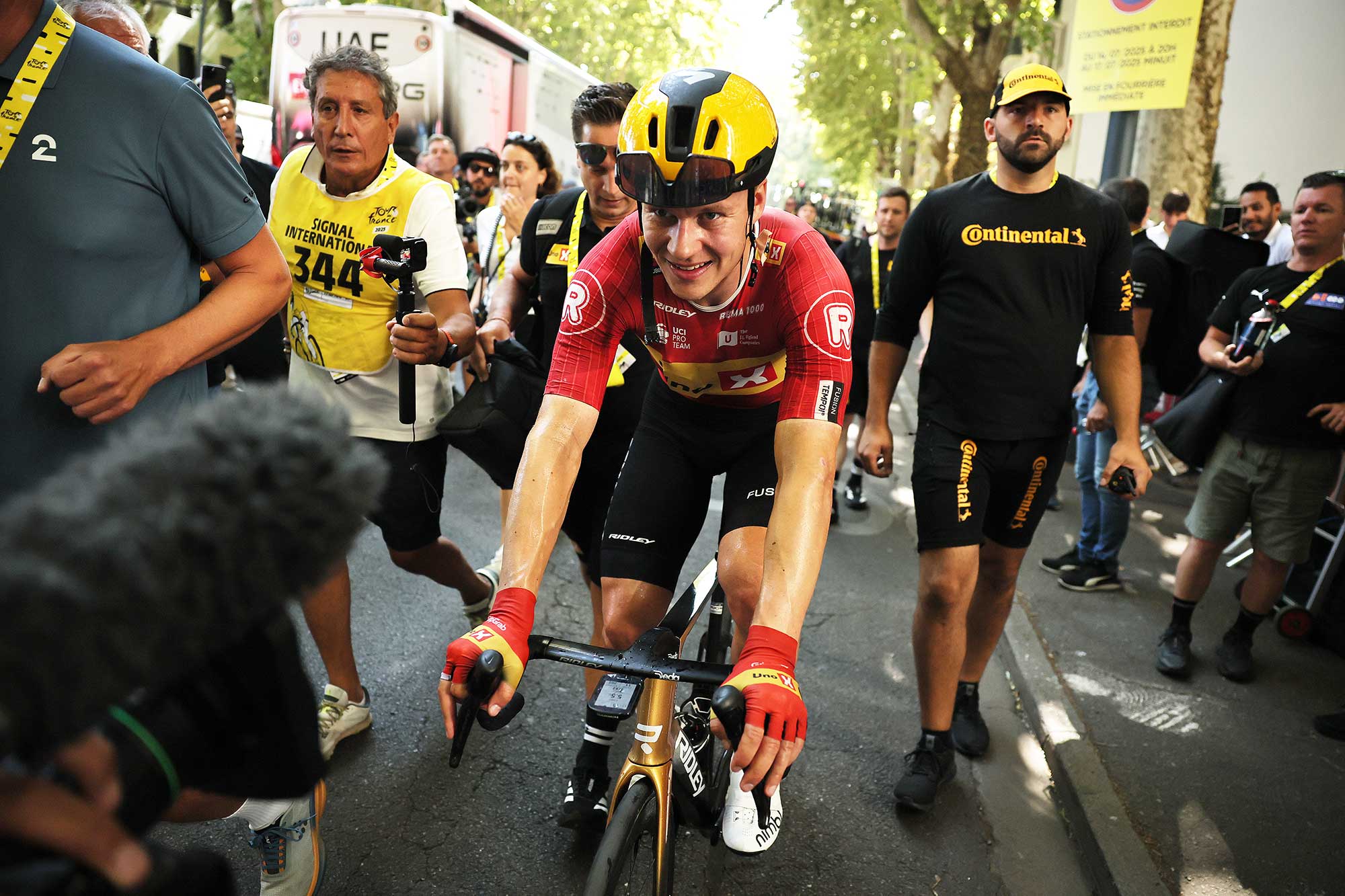 TOULOUSE, FRANCE - JULY 16: Stage winner Jonas Abrahamsen of Norway and Team Uno-X Mobility reacts after the 112th Tour de France 2025, Stage 11 a 156.8km stage from Toulouse to Toulouse / #UCIWT / on July 16, 2025 in Toulouse, France. (Photo by Christophe Petit Tesson - Pool/Getty Images)