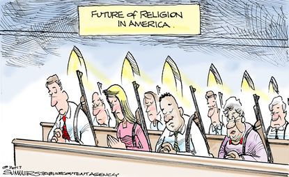 Political cartoon U.S. Texas church shooting gun violence